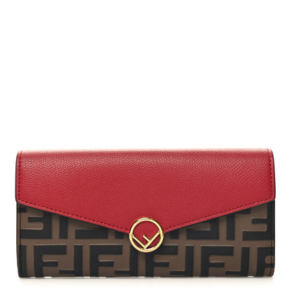 Fendi Vitello Cruise F is Fendi Bi-Color FF 1974 Embossed Continental Envelope Wallet Maya Black Fragola 1 of 9