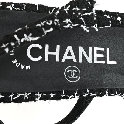Chanel Tweed Grosgrain Cap Toe CC Slingback Pumps 38.5 Black White 8 of 10