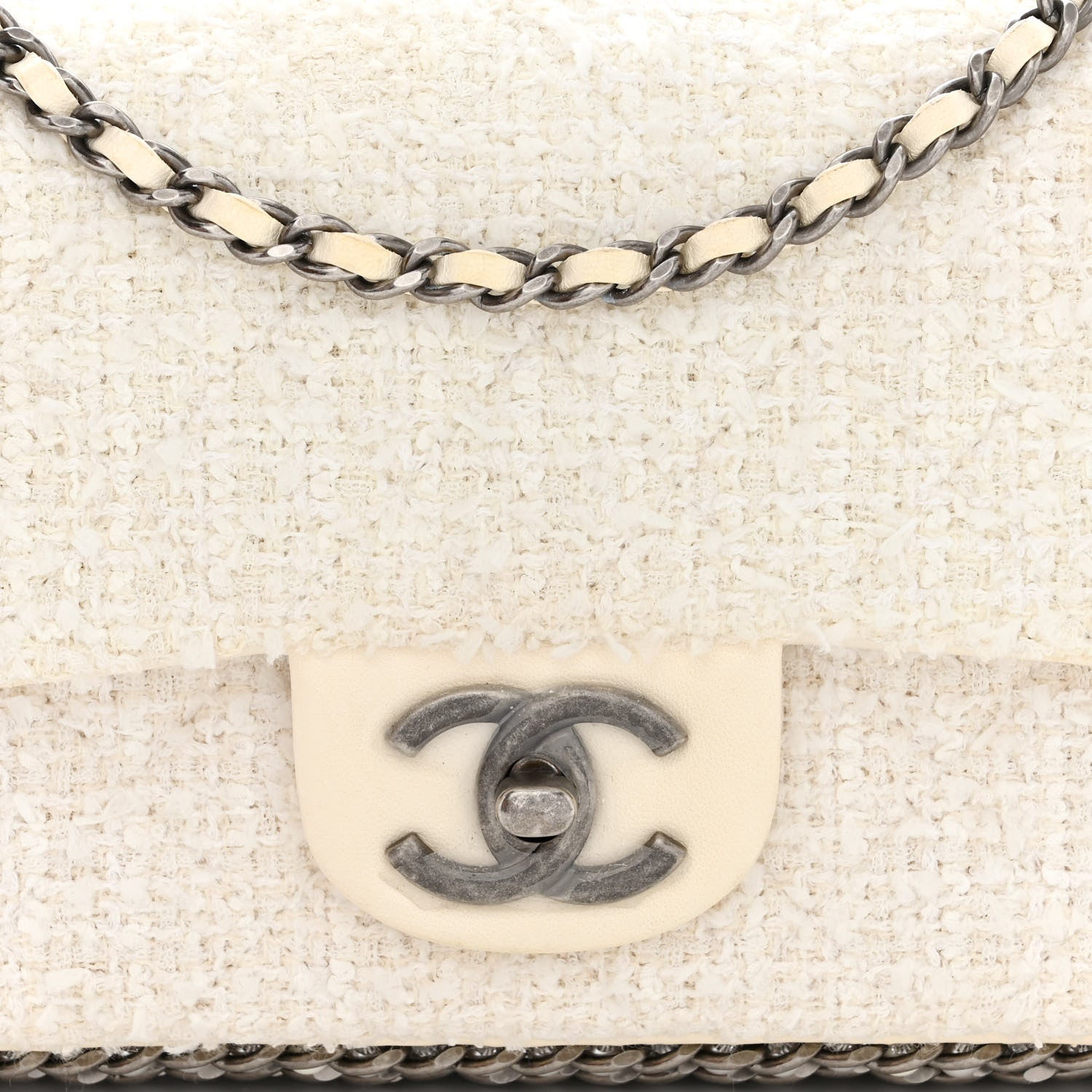 Chanel Tweed Quilted Mini Side Pearl Flap Bag Ecru White 8 of 12