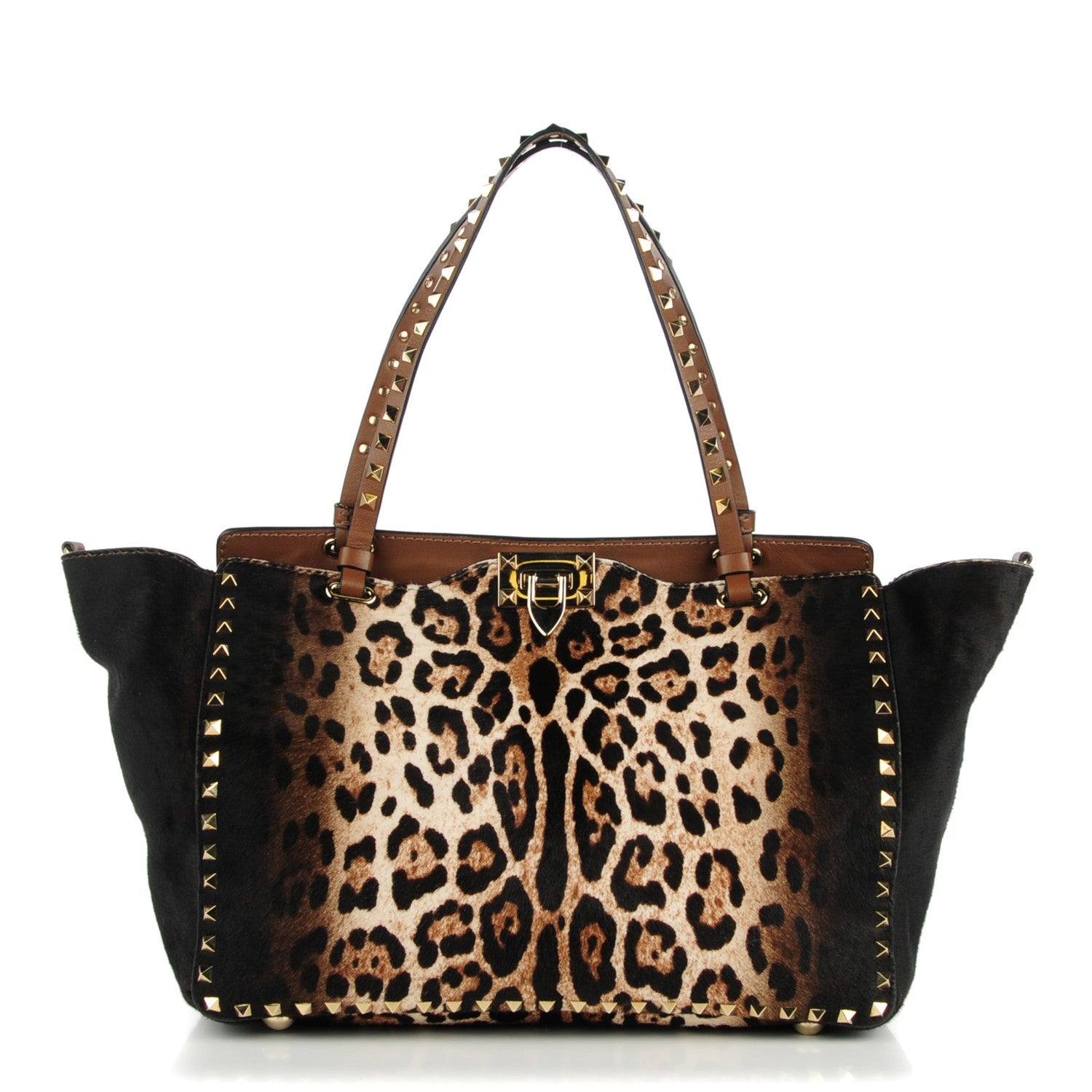 Valentino Garavani Calf Hair Leopard Print Medium Rockstud Tote Leopard 1 of 7
