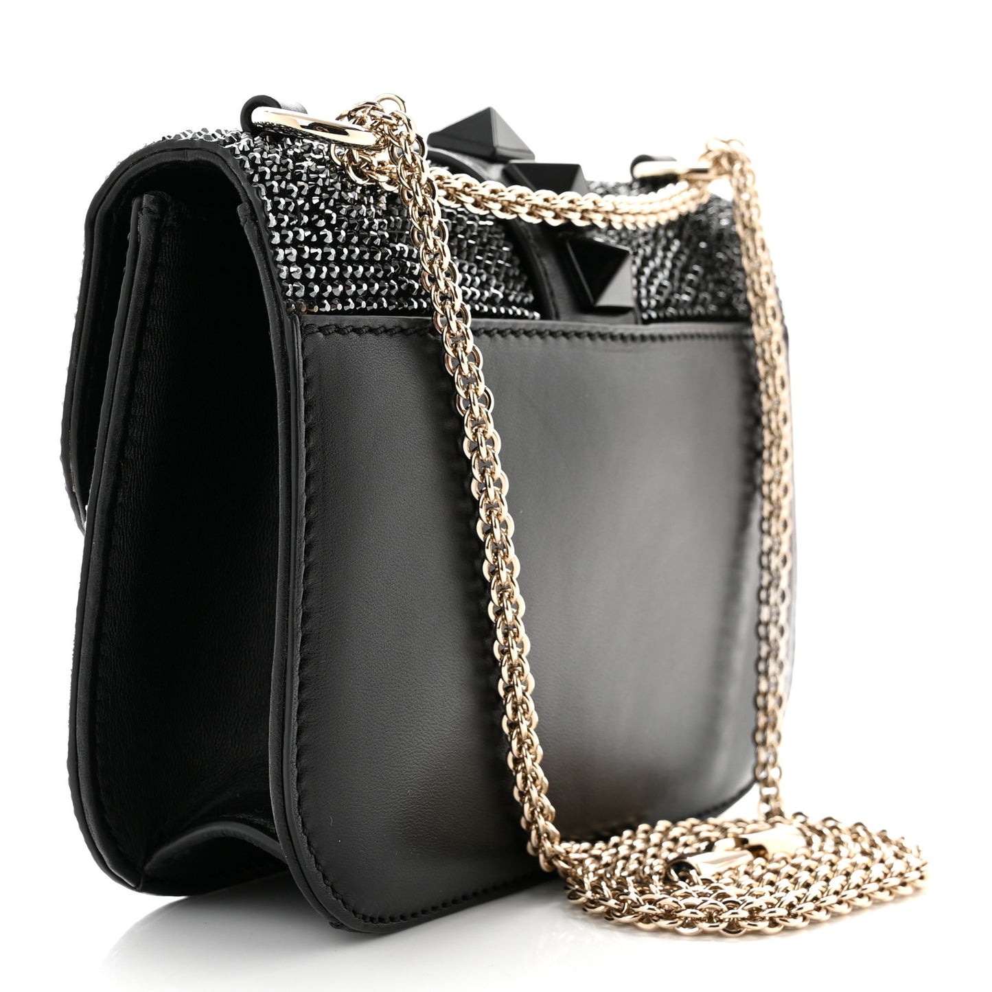 Nappa Crystal Small Glam Lock Rockstud Flap Black Multicolor