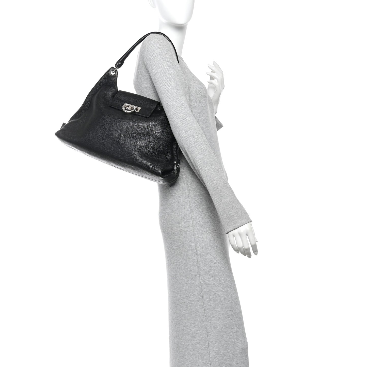 Calfskin Fanisa Gancini Large Hobo Black