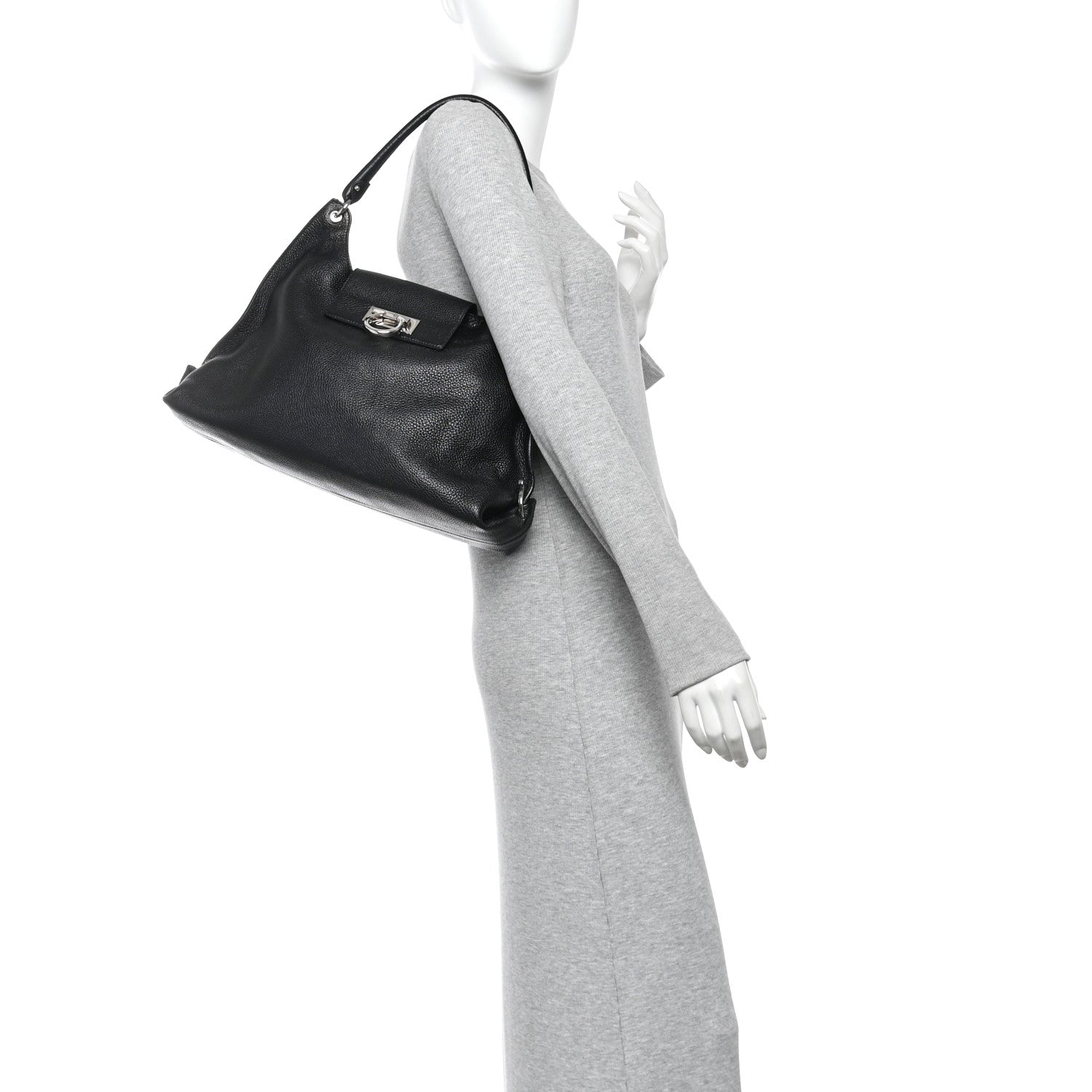 Salvatore Ferragamo Calfskin Fanisa Gancini Large Hobo Black 2 of 12