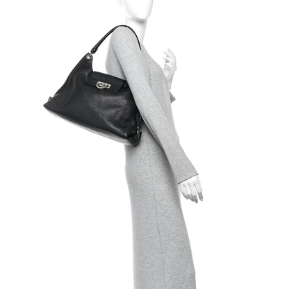 Salvatore Ferragamo Calfskin Fanisa Gancini Large Hobo Black 2 of 12