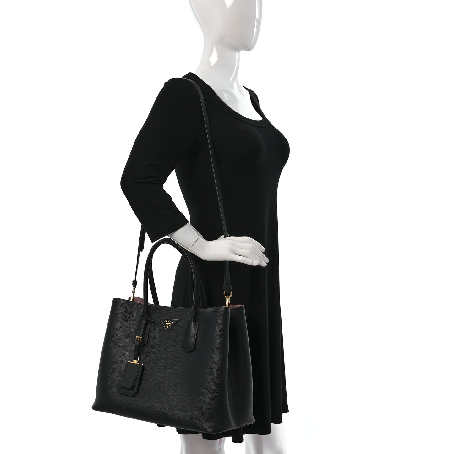 Saffiano Cuir Large Double Bag Black Mughetto