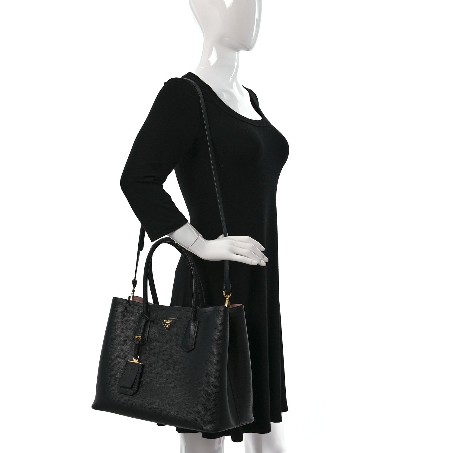 Prada Saffiano Cuir Large Double Bag Black Mughetto 2 of 10