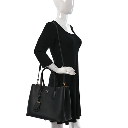 Prada Saffiano Cuir Large Double Bag Black Mughetto 2 of 10