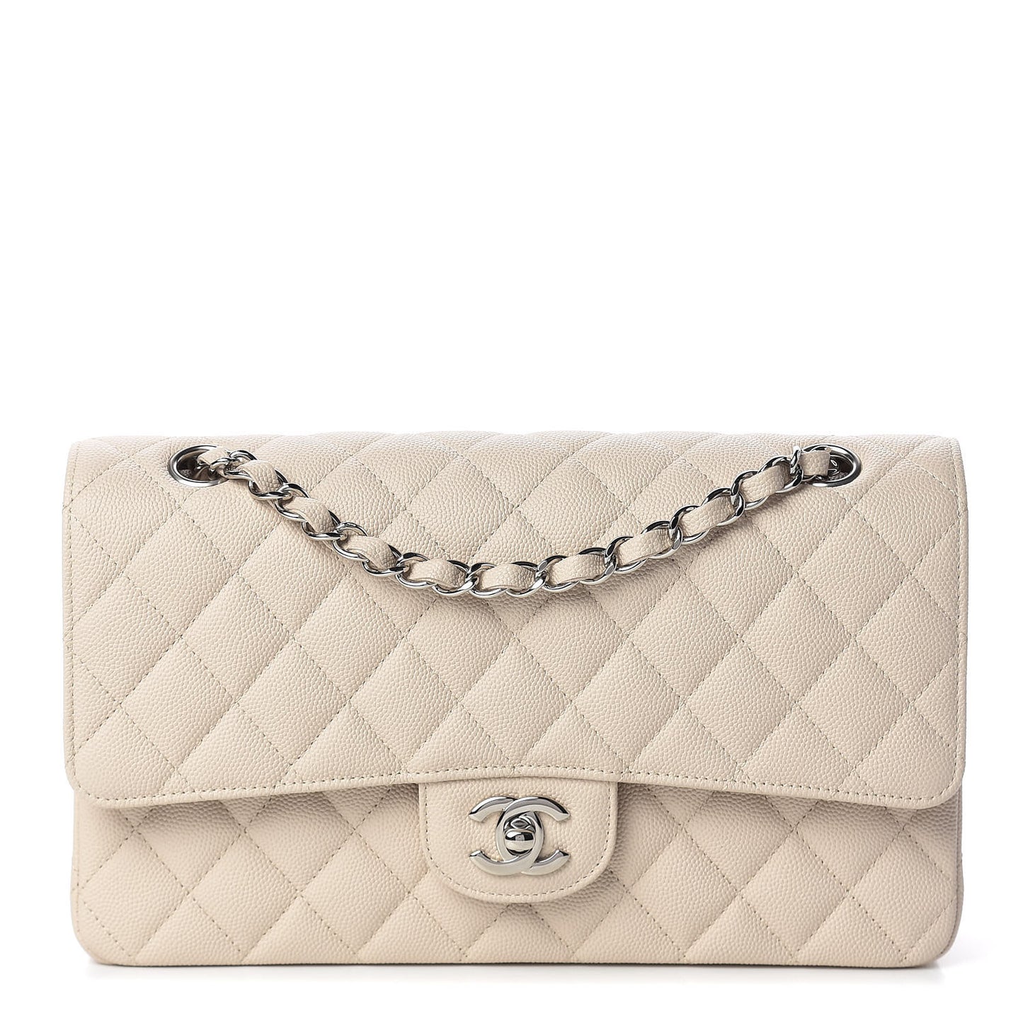 Caviar Quilted Medium Double Flap Light Beige