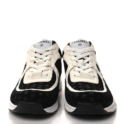 Chanel Suede Calfskin Printed CC Sneakers 38 White Black 2 of 8