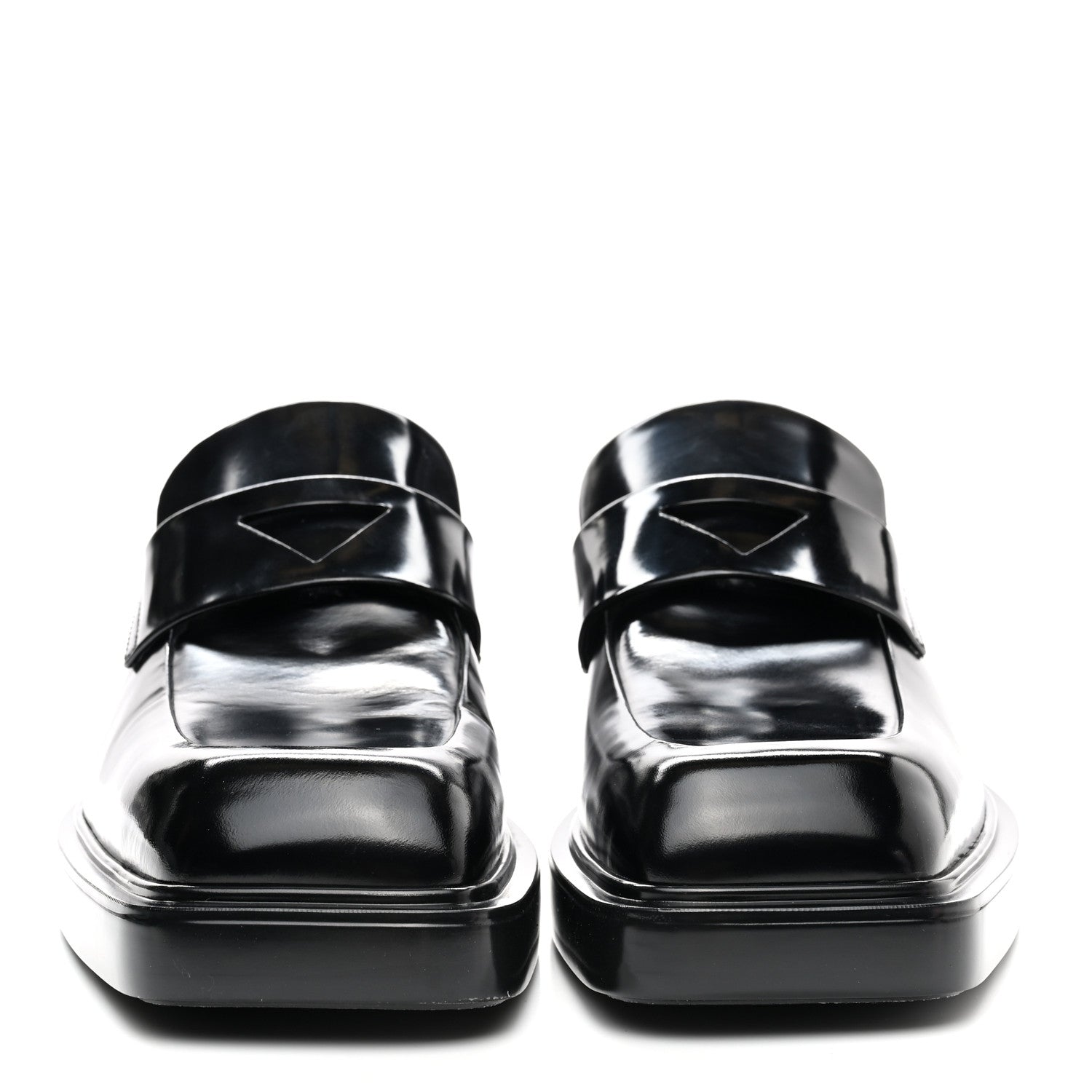 Prada Brushed Calfskin Triangle Patch Loafers 37.5 Black 2 of 12