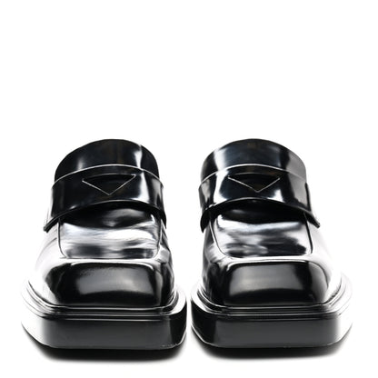 Prada Brushed Calfskin Triangle Patch Loafers 37.5 Black 2 of 12
