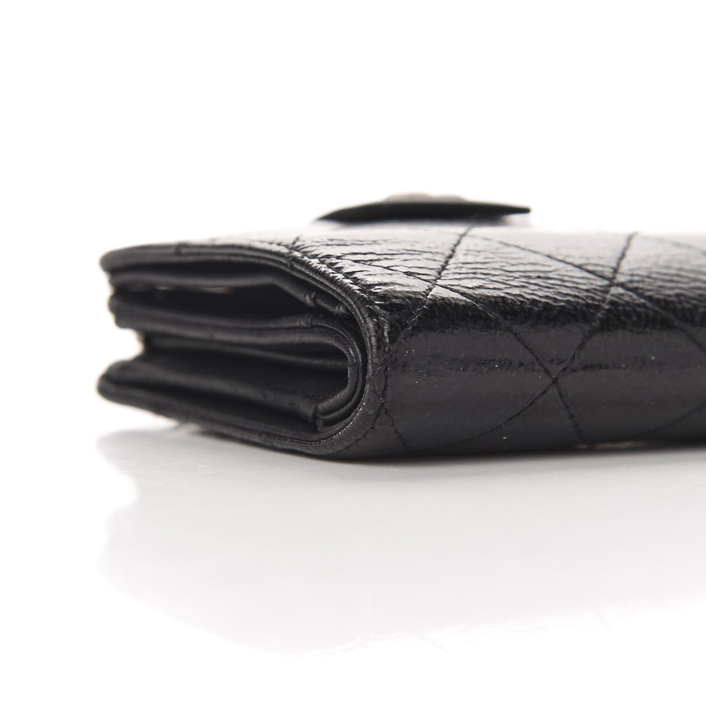 Patent Caviar CC Compact French Flap Wallet Black