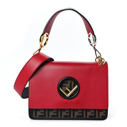 Fendi Vitello Century F is Fendi Bi-Color FF 1974 Embossed Kan I Shoulder Bag Fragola Maya Black 1 of 8