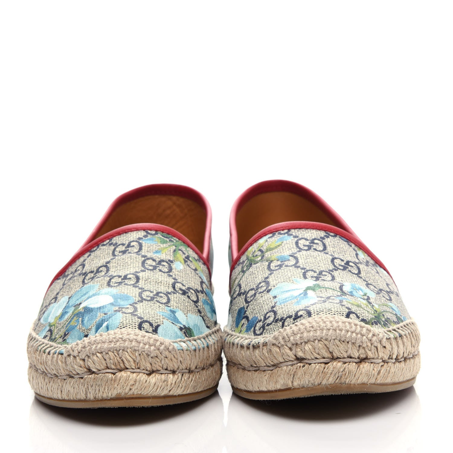 Gucci GG Supreme Monogram Blooms Espadrilles 37.5 Beige Blue Navy Hibiscus Red 2 of 12