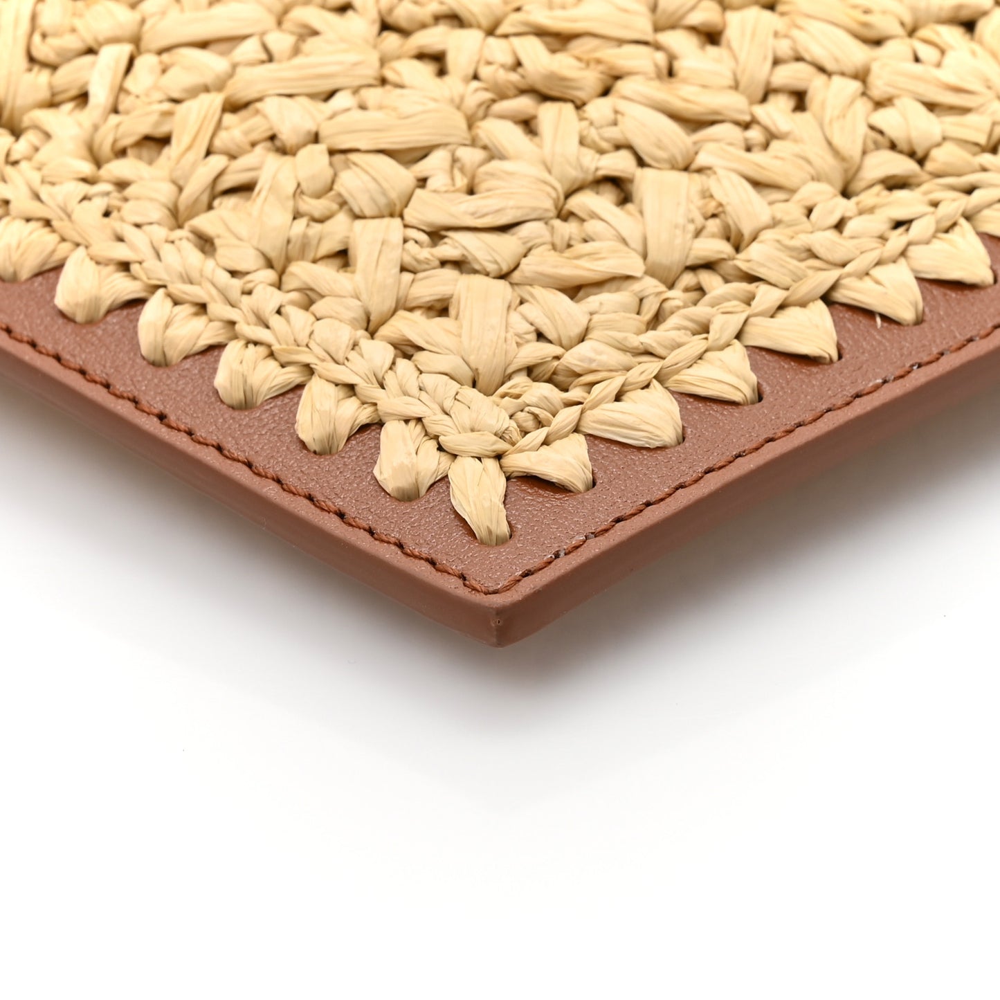 Raffia Calfskin Vlogo Signature Zip Pouch Naturale Brown