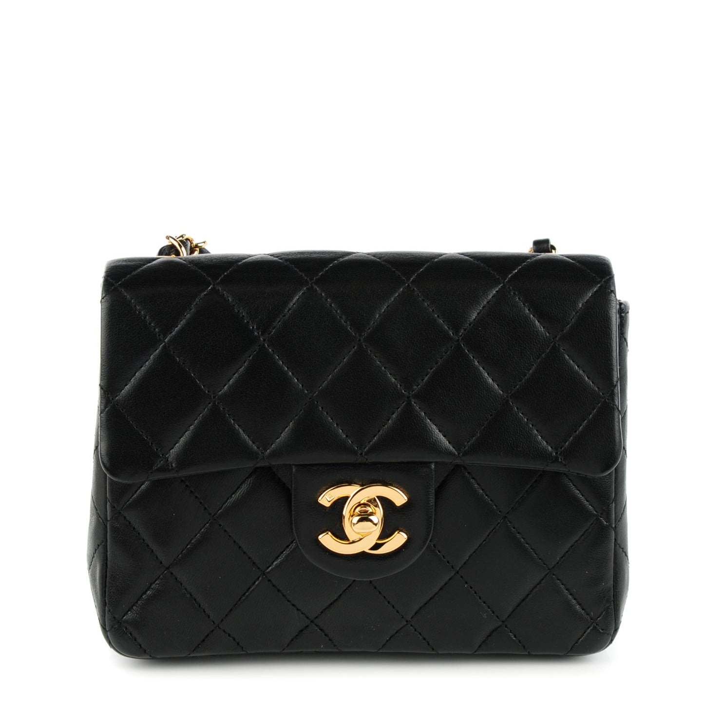 Lambskin Quilted Mini Square Flap Black