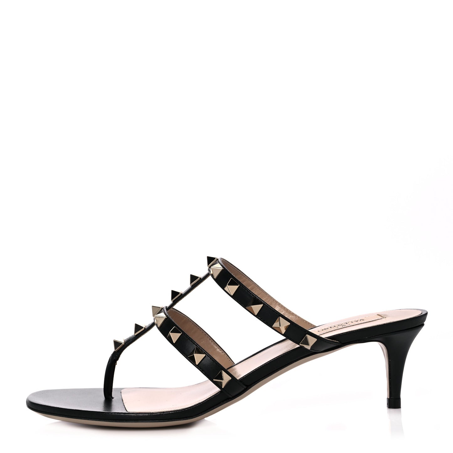 Calfskin Rockstud 50mm Flip Flop Thong Sandals 38 Black