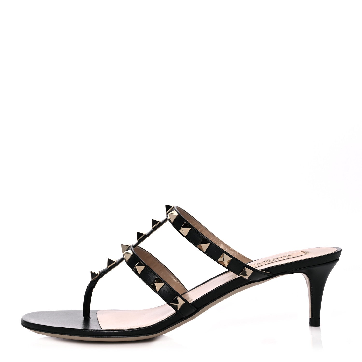 Valentino Garavani Calfskin Rockstud 50mm Flip Flop Thong Sandals 38 Black 1 of 9