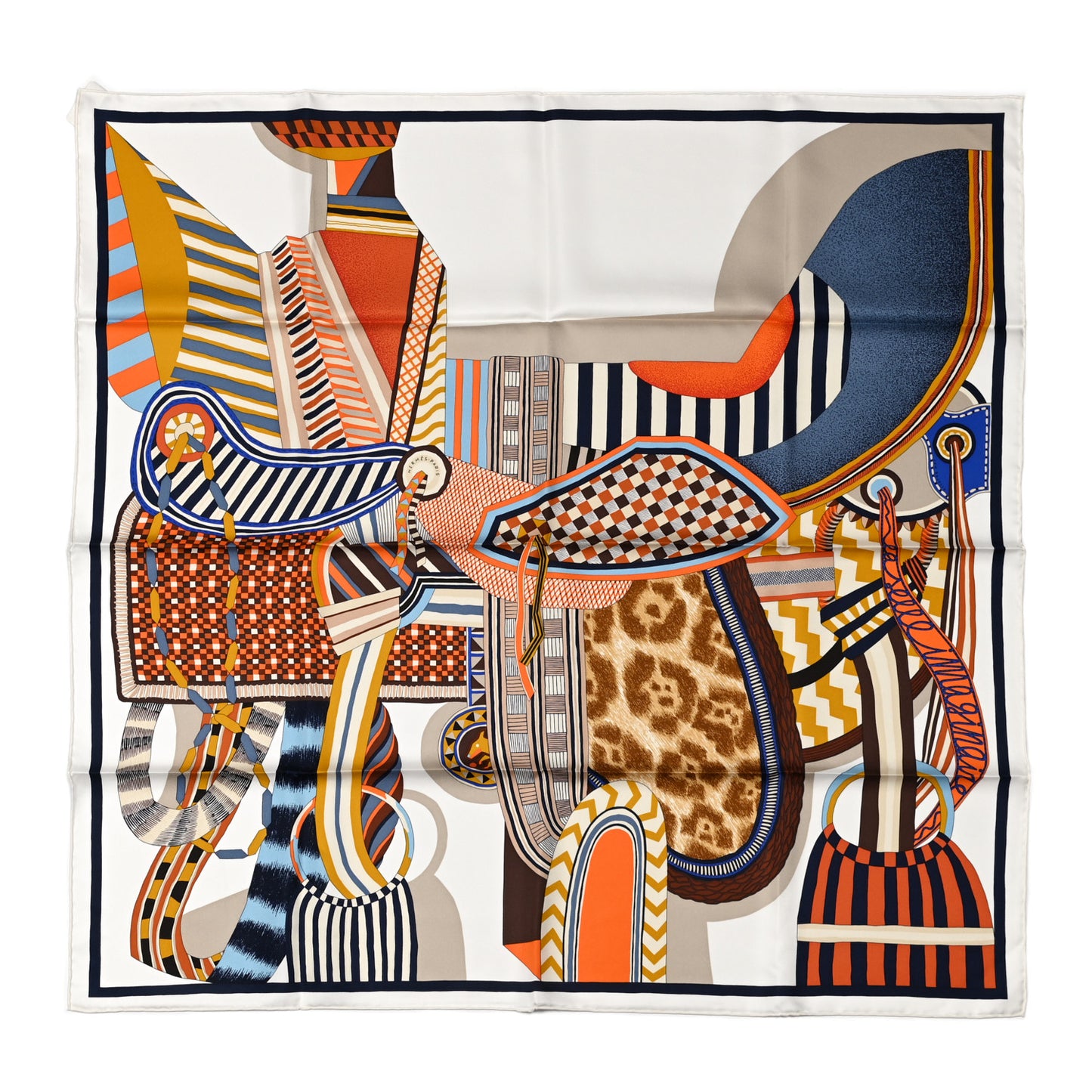 Silk La Selle Imaginaire Scarf 90 White Bleu Brune