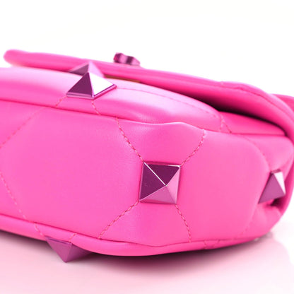 Valentino Garavani Nappa Lacquer Monochrome Small Roman Stud Shoulder Bag Pink PP 6 of 9