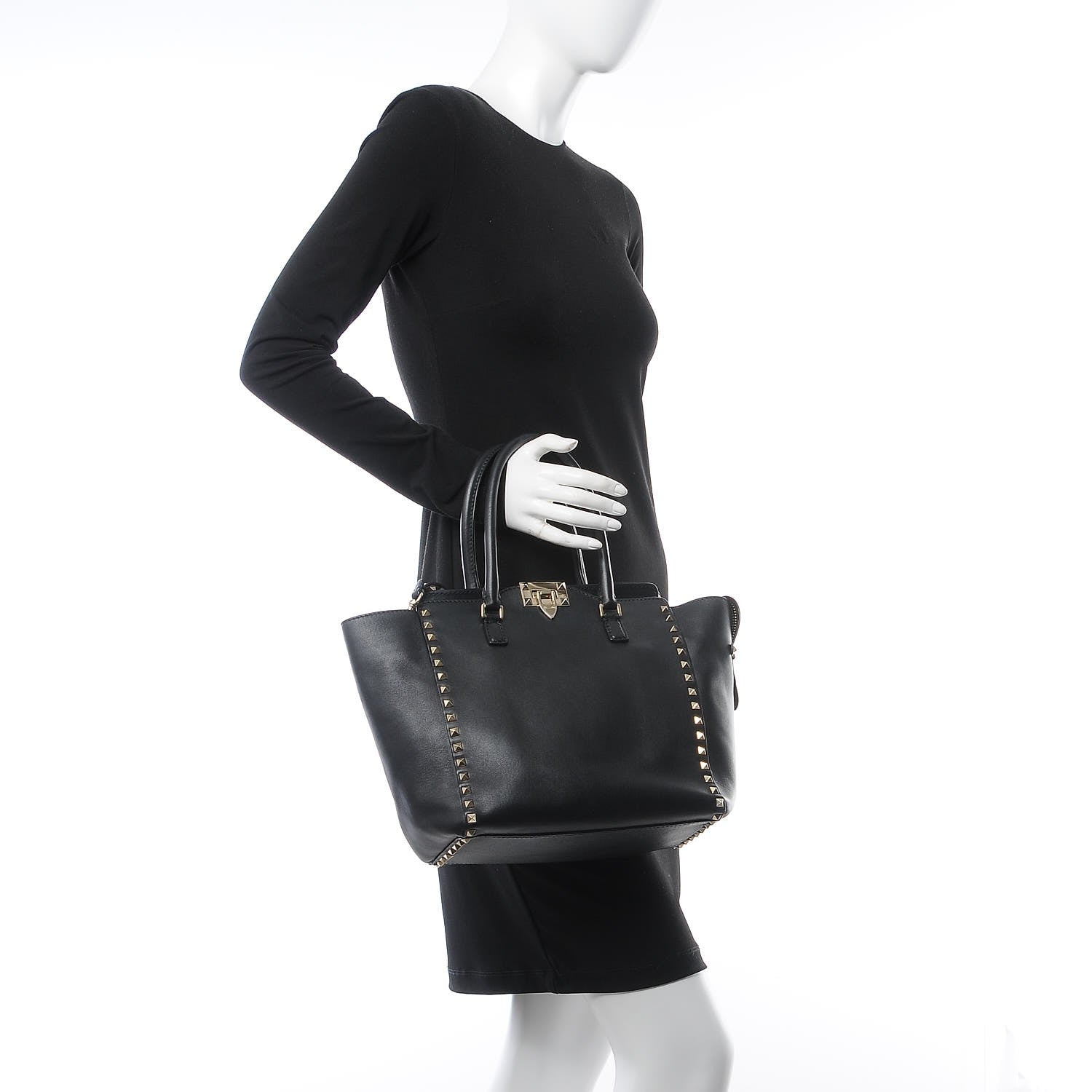 Valentino Garavani Vitello Rockstud Double Handle Tote Black 2 of 8