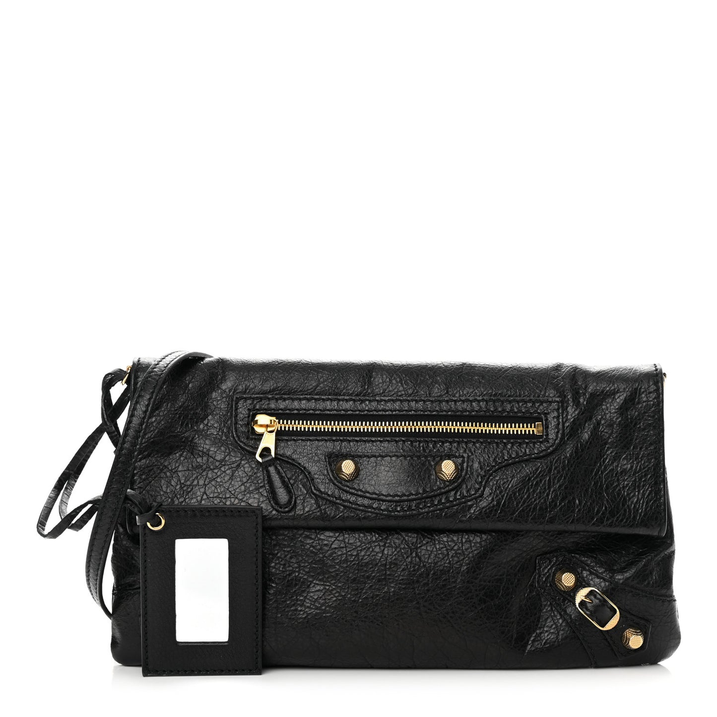Agneau Giant 12 Gold Hardware Envelope Strap Clutch Black