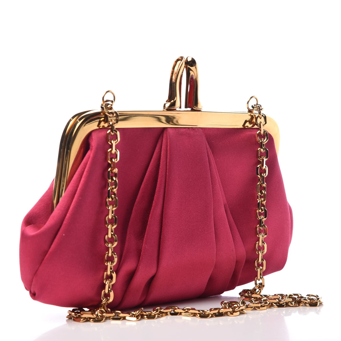 Satin Loubi Lula Mini Frame Clutch Peony Pink