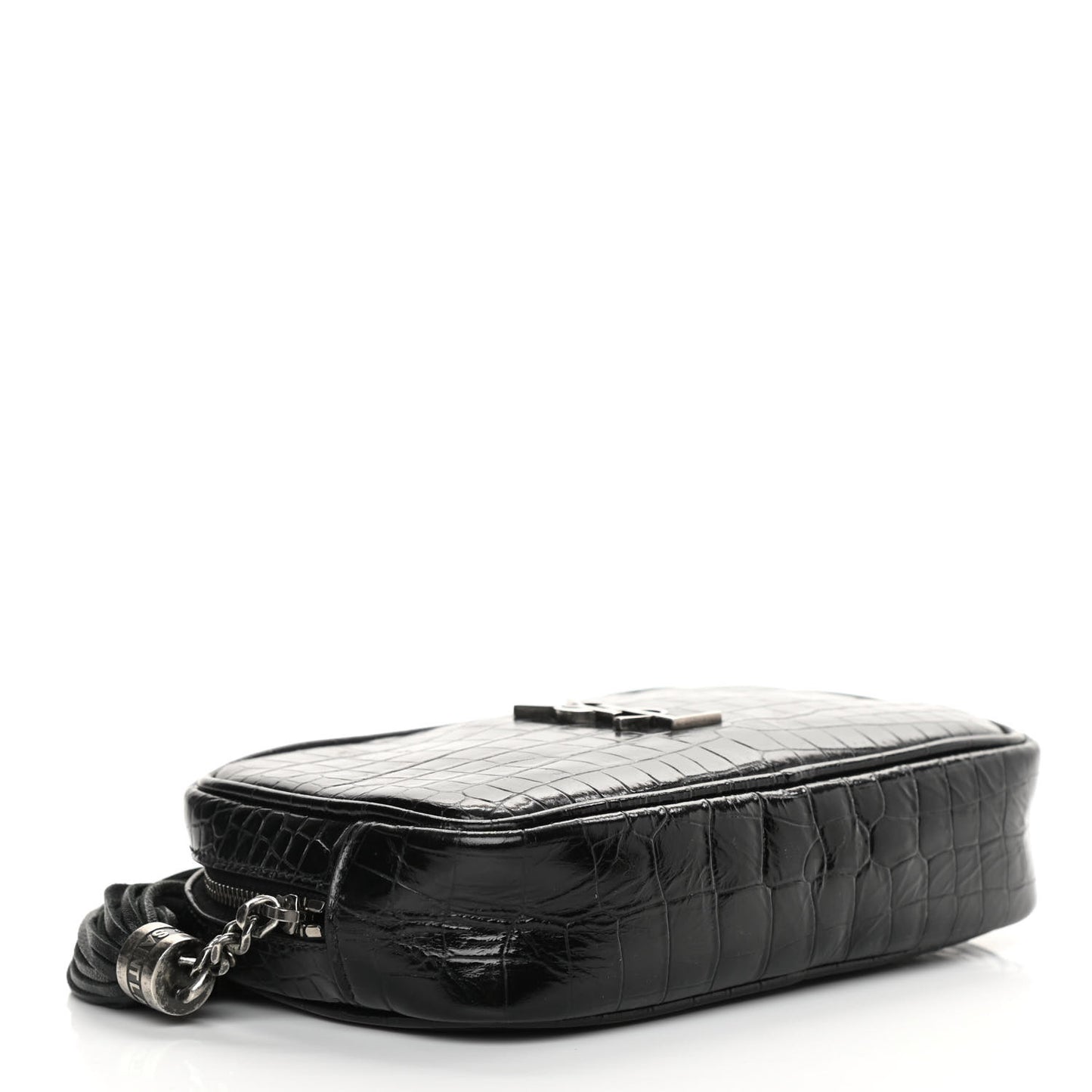 Calfskin Crocodile Embossed Monogram Mini Lou Camera Bag Black