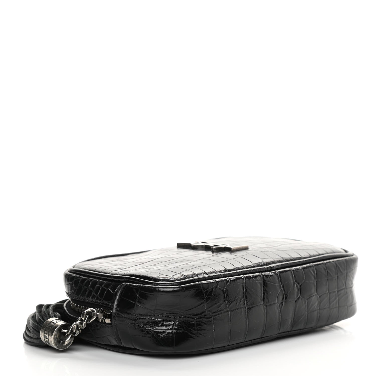 Saint Laurent Calfskin Crocodile Embossed Monogram Mini Lou Camera Bag Black 4 of 15