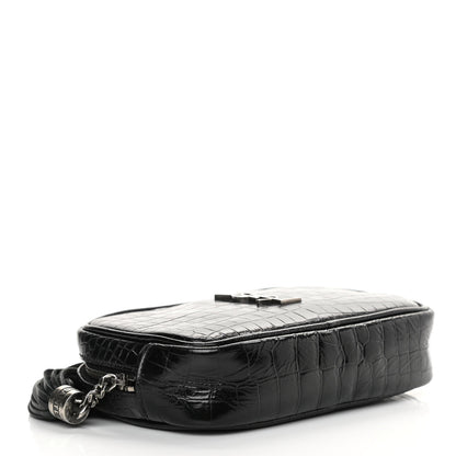 Saint Laurent Calfskin Crocodile Embossed Monogram Mini Lou Camera Bag Black 4 of 15
