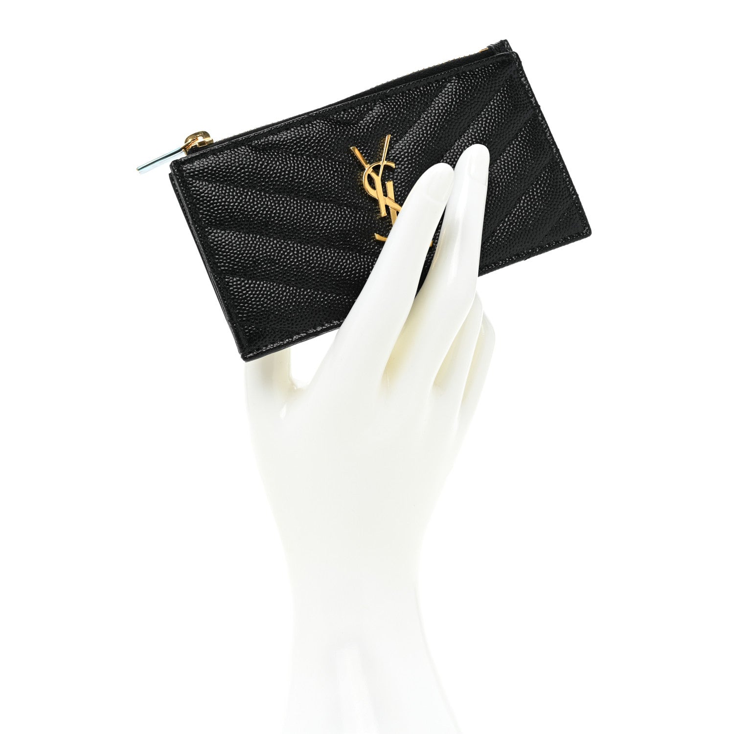Saint Laurent Monogram Grain de Poudre 5 Fragments Zip Pouch Card Holder Black 2 of 8