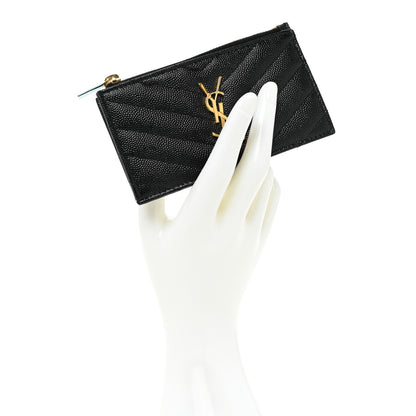 Saint Laurent Monogram Grain de Poudre 5 Fragments Zip Pouch Card Holder Black 2 of 8