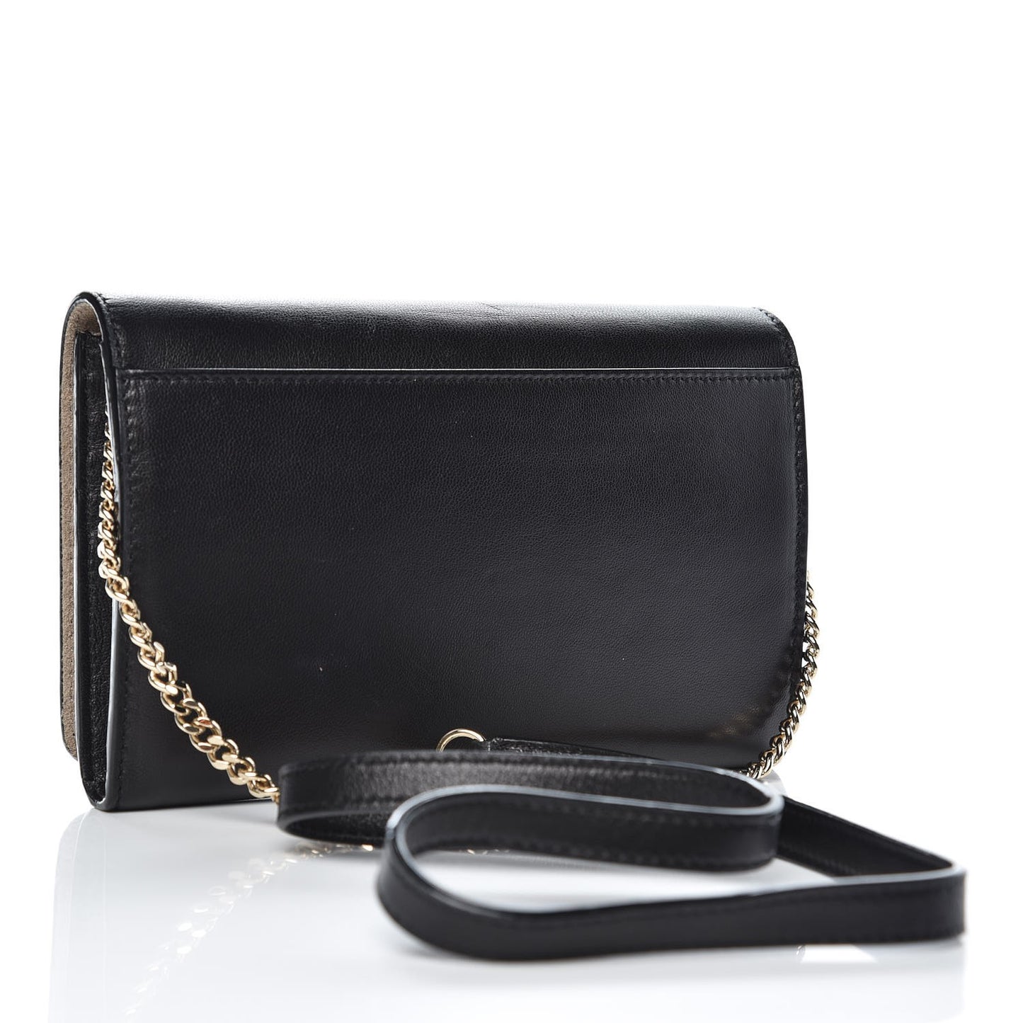 Lambskin Logo Emossed Wallet On Chain Black