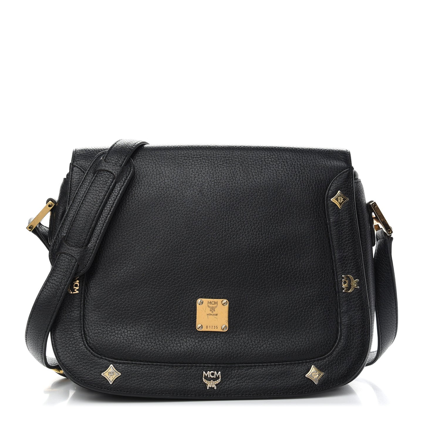 Grained Calfskin Studded Crossbody Bag Black