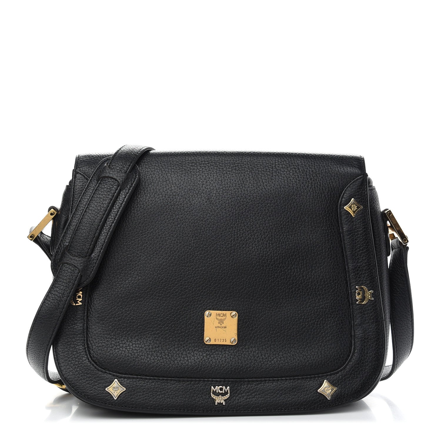 MCM Grained Calfskin Studded Crossbody Bag Black 1 of 11