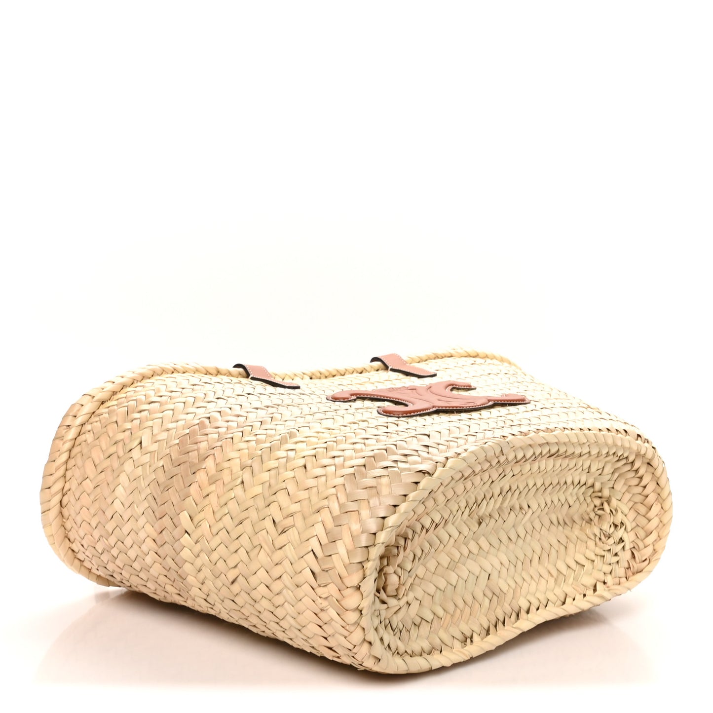 Raffia Calfskin Triomphe Medium Panier Tan