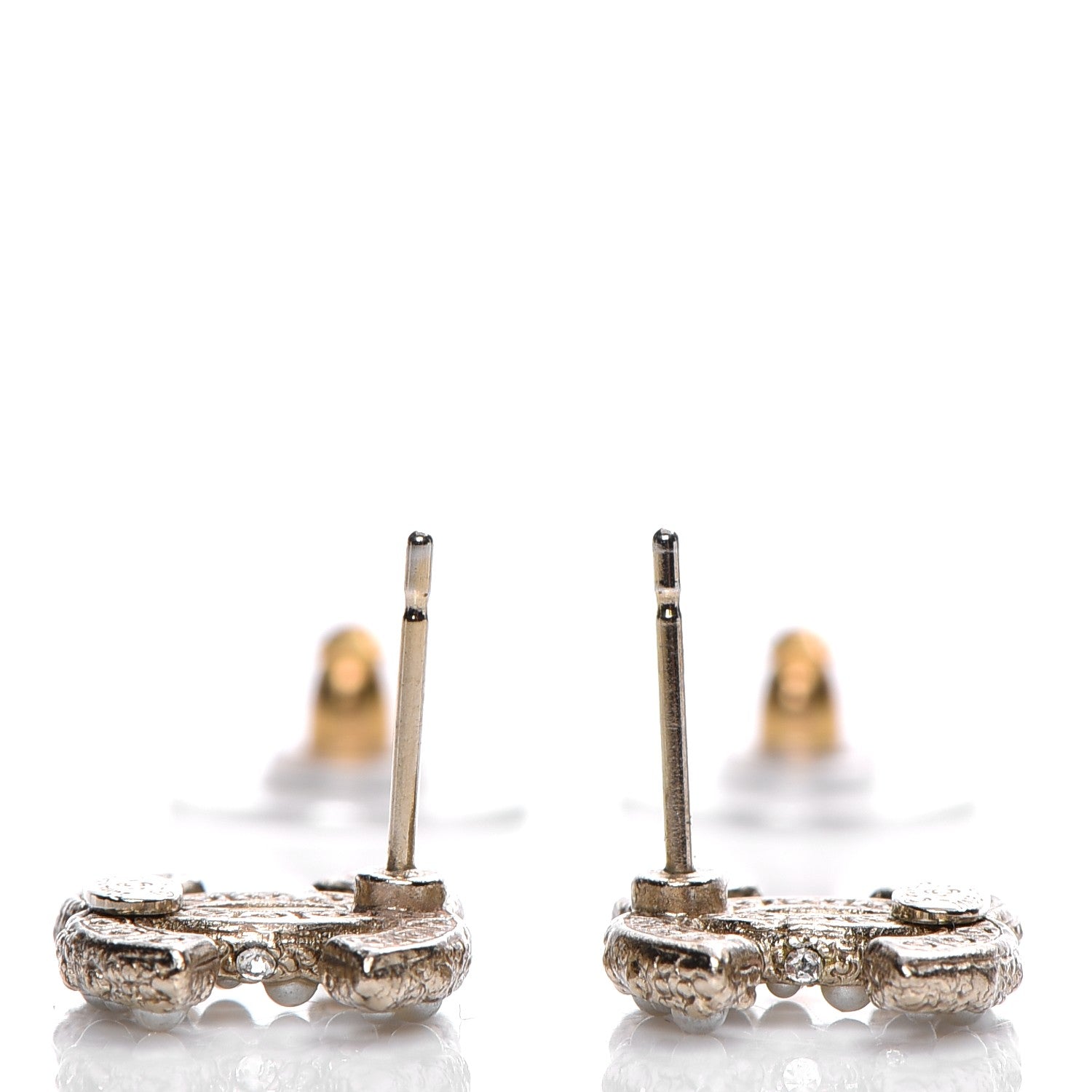 Chanel Crystal Pearl CC Earrings Light Gold 3 of 5