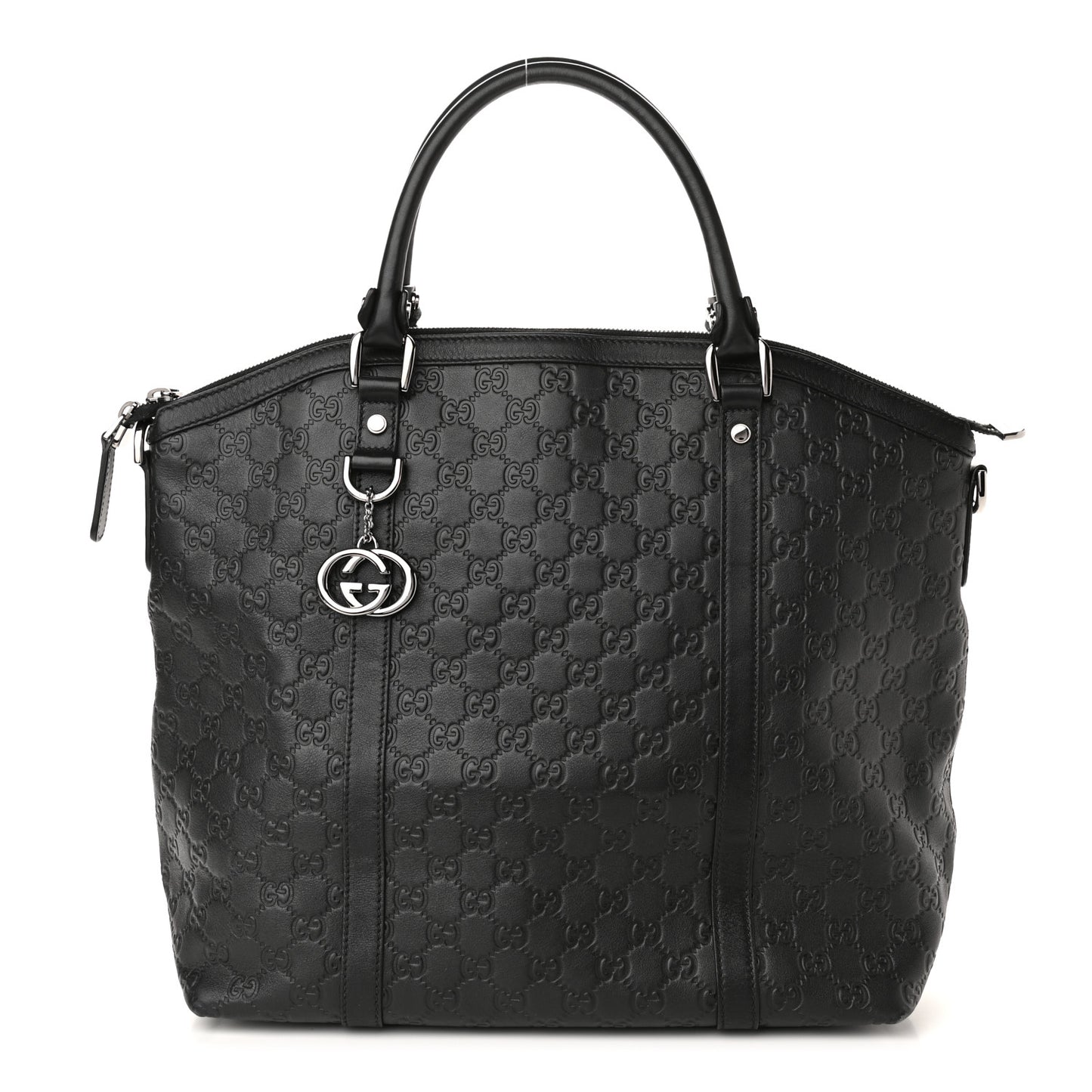 Guccissima Large GG Charm Convertible Dome Satchel Black