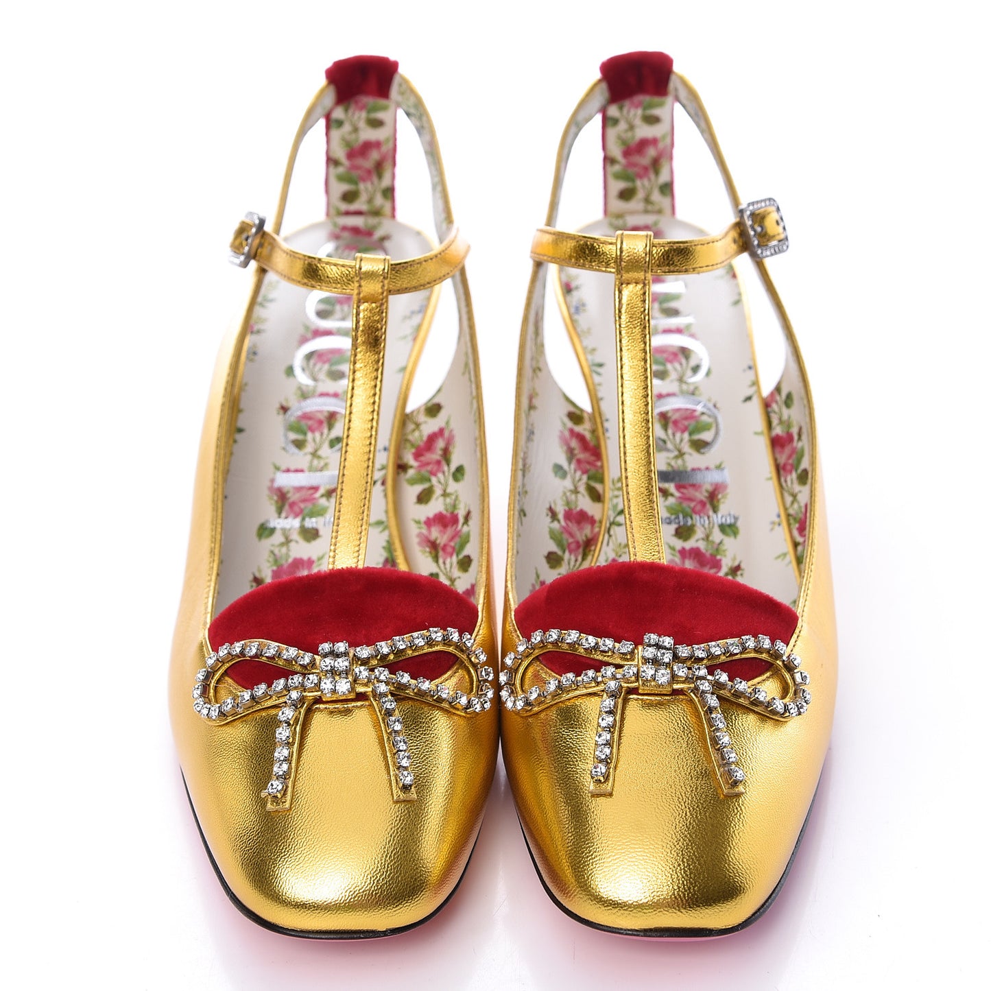 Metallic Nappa Velvet Crystal Bow Anita Pumps 39.5 Gold