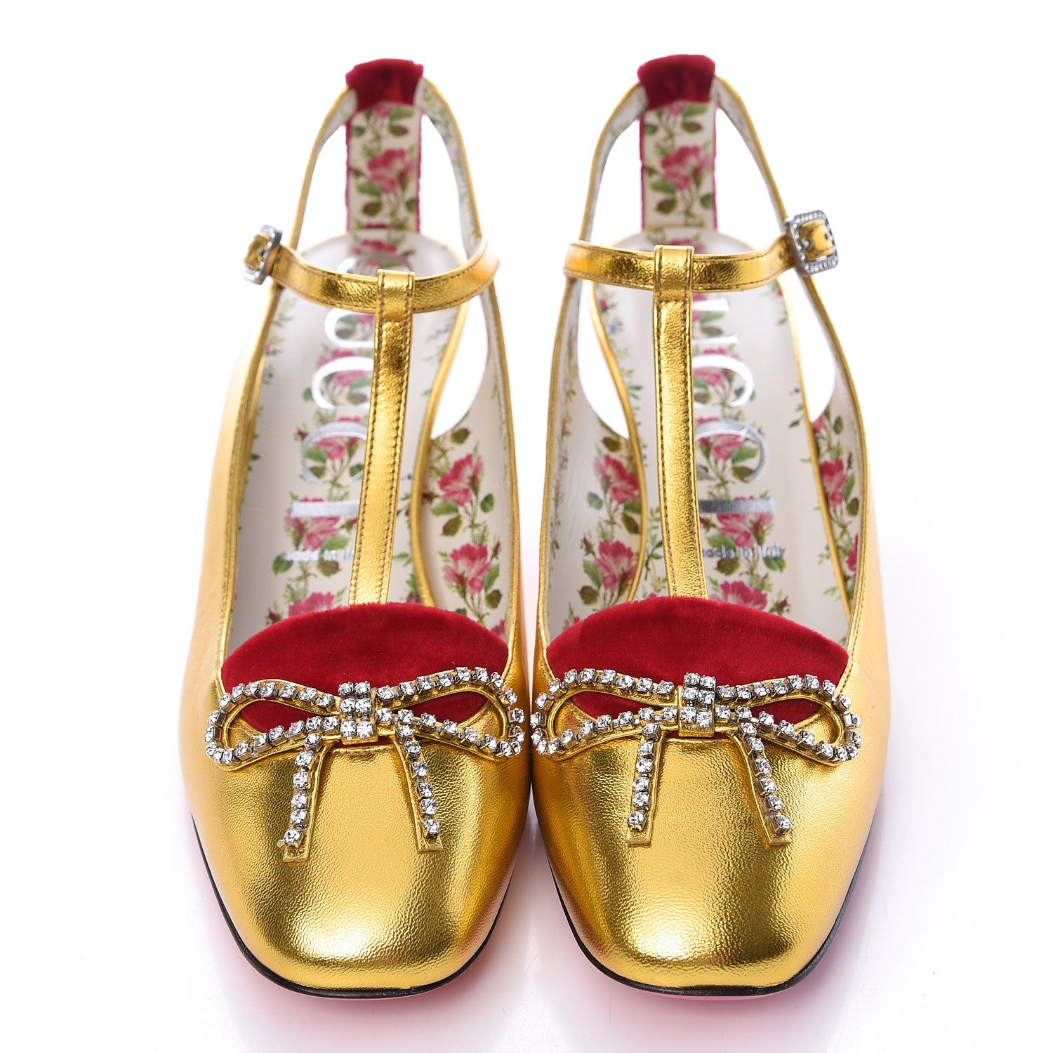 Gucci Metallic Nappa Velvet Crystal Bow Anita Pumps 39.5 Gold 5 of 11