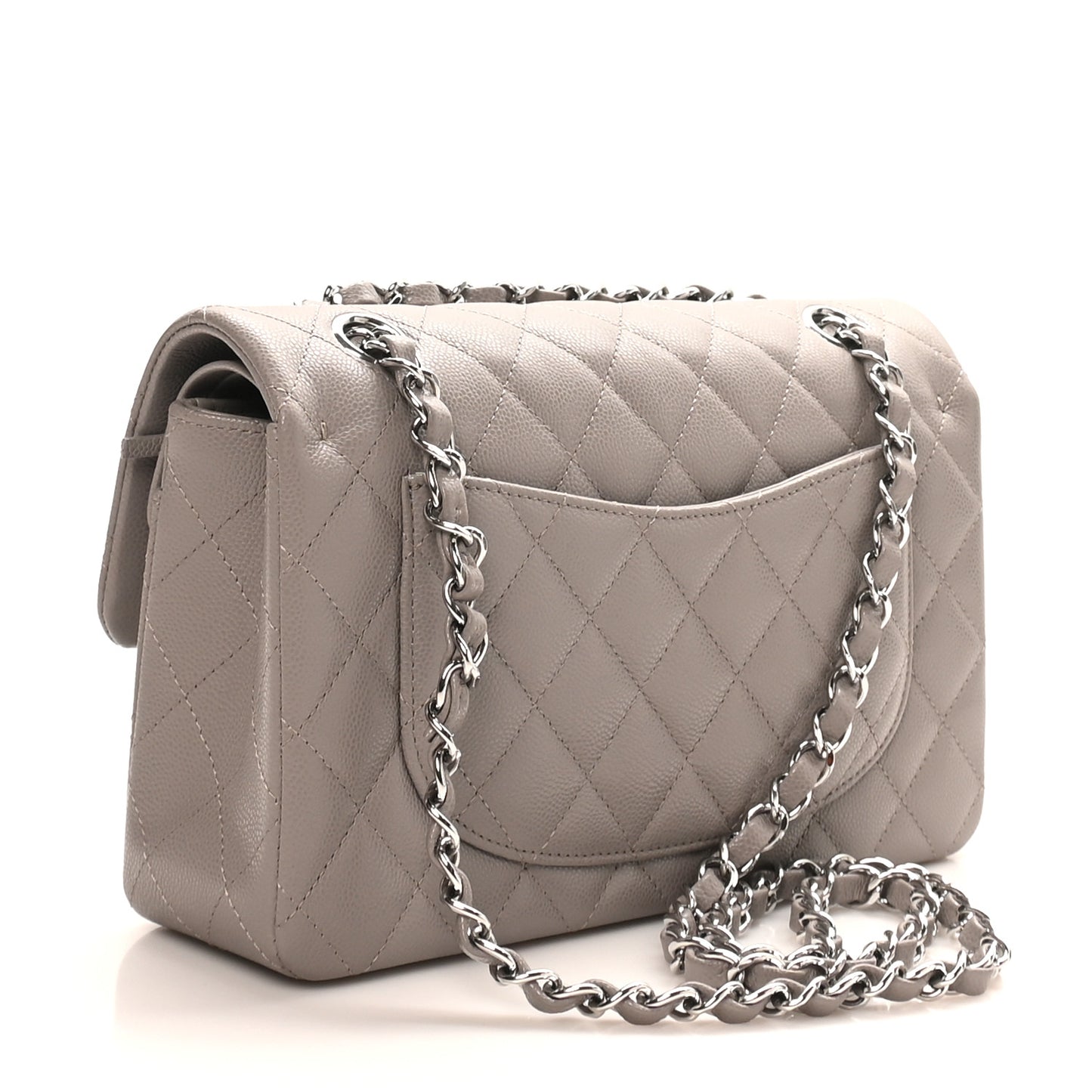 Caviar Quilted Small Double Flap Grey