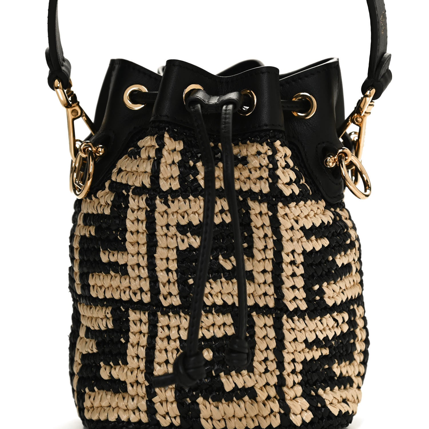 Fendi Raffia Vitello Seta F is Fendi FF Woven Mini Mon Tresor Bucket Bag Black Natural 11 of 12