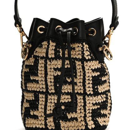 Fendi Raffia Vitello Seta F is Fendi FF Woven Mini Mon Tresor Bucket Bag Black Natural 11 of 12