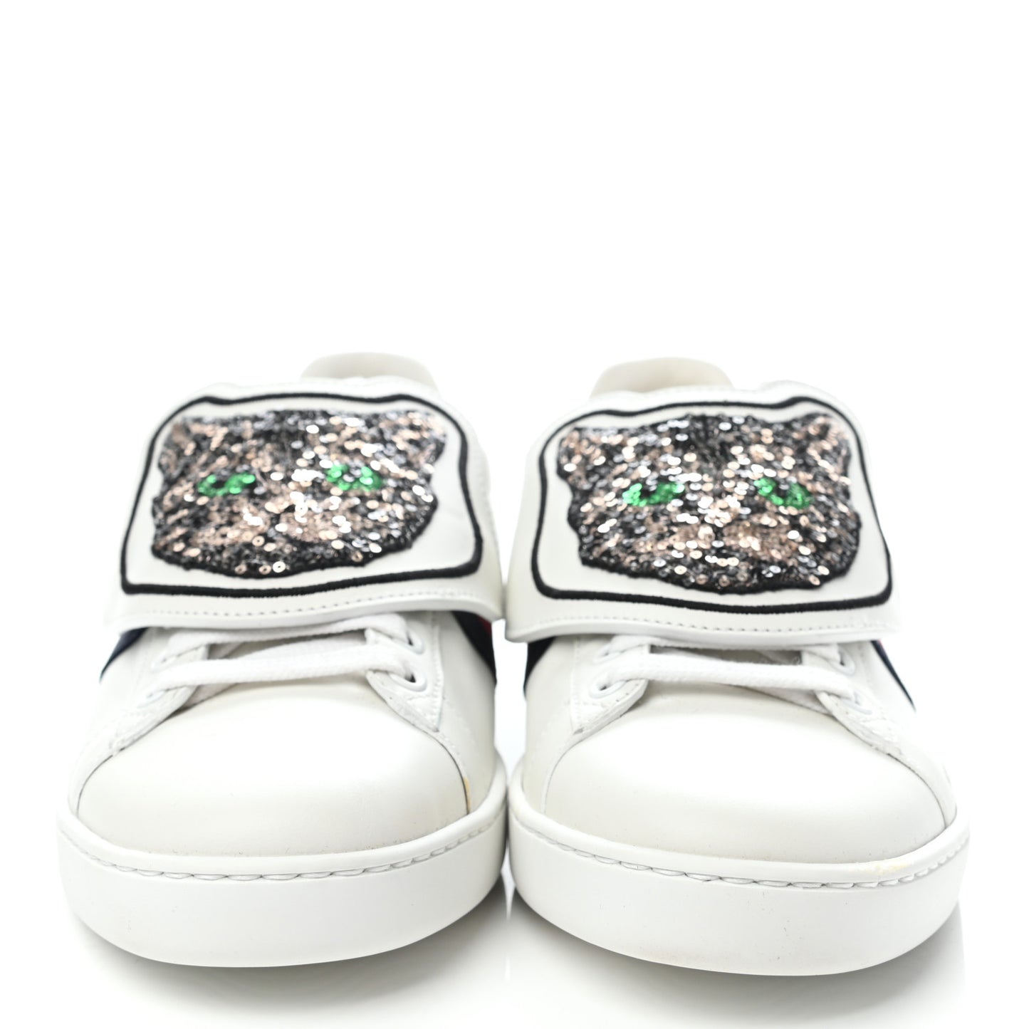 Calfskin Sequins Web Cat Womens Ace Sneakers 38 White