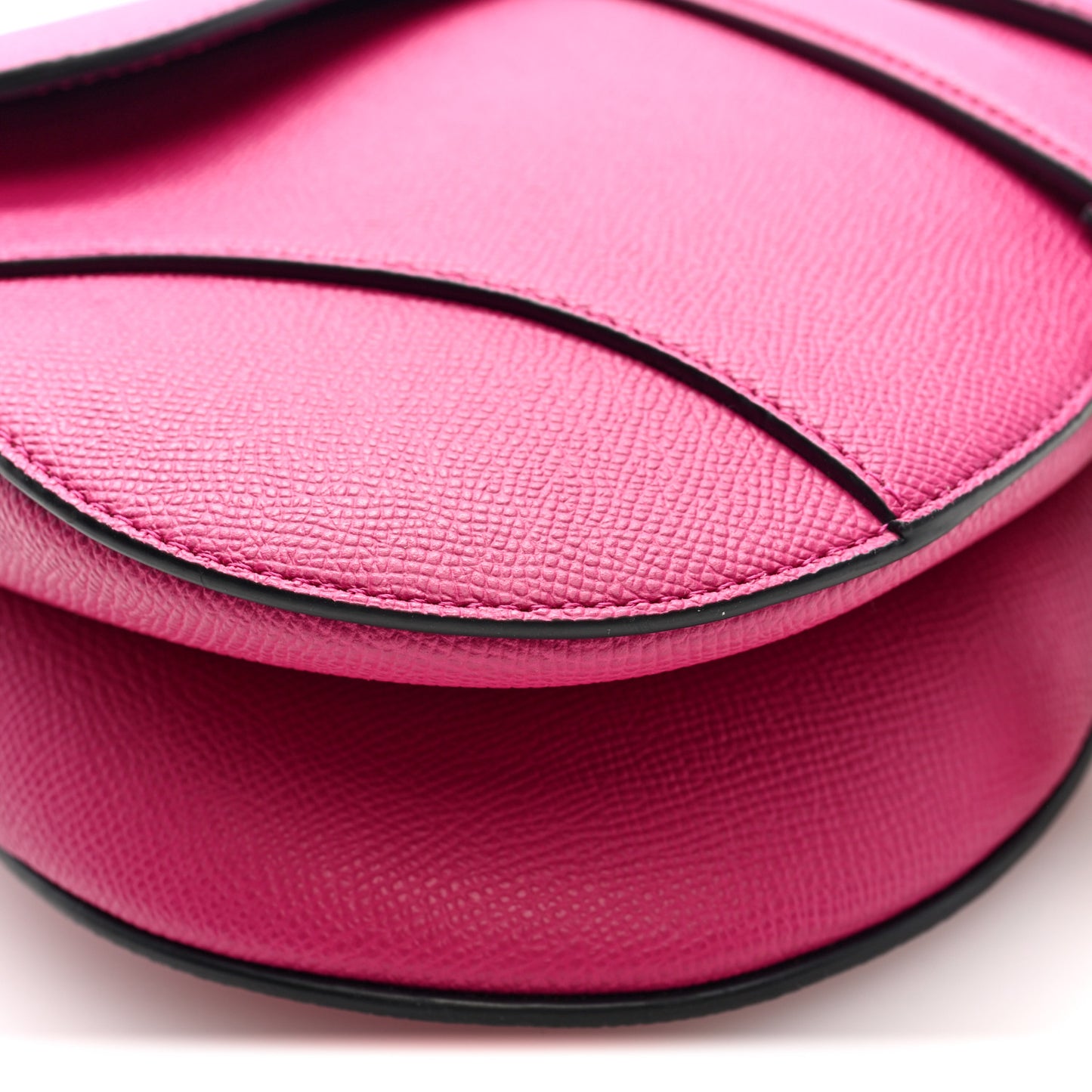 Grained Calfskin Saddle Bag With Strap Fuchsia