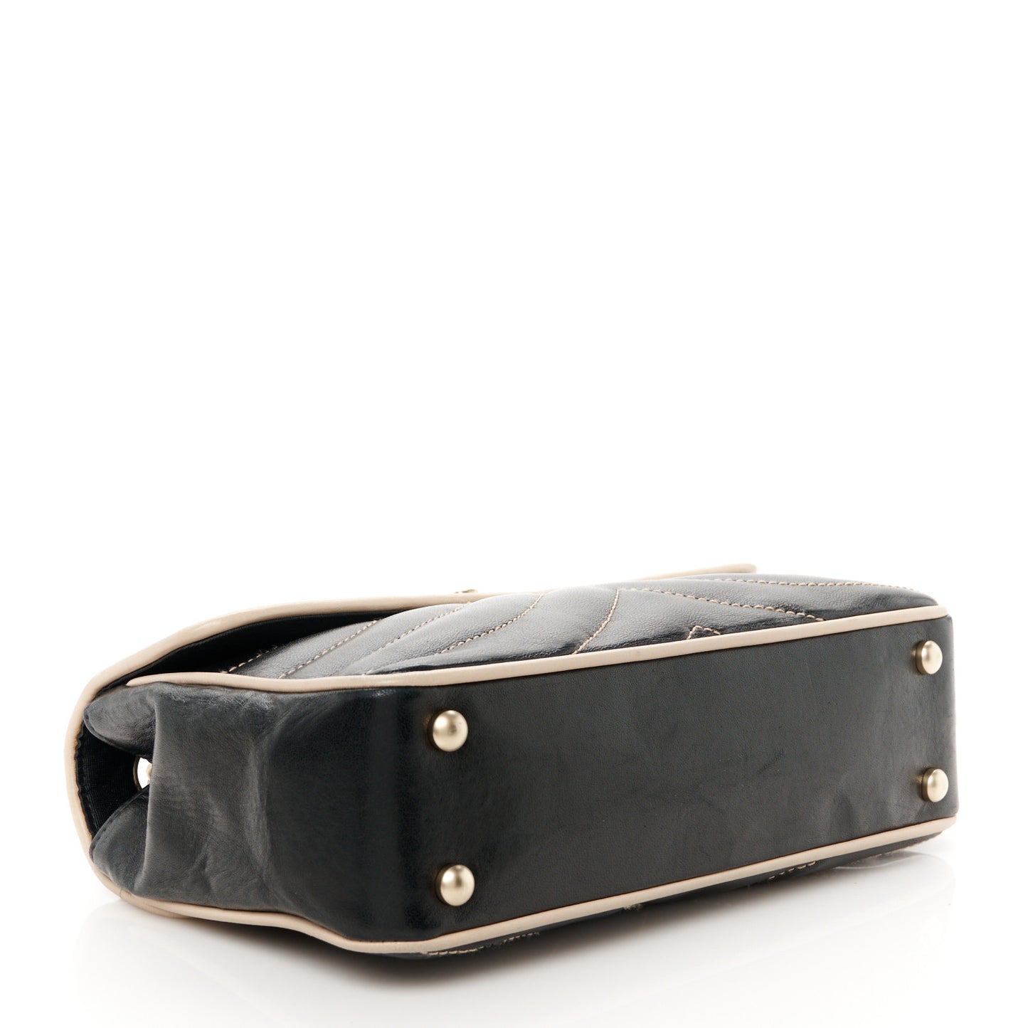 Lambskin Quilted Single Flap Bag Black Beige