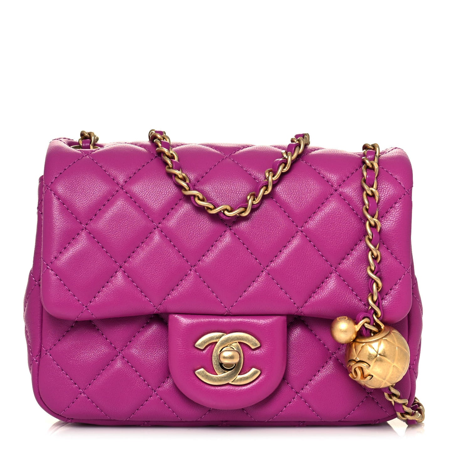 Lambskin Quilted Mini Pearl Crush Flap Purple