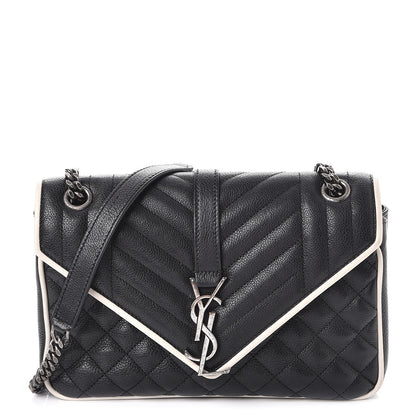 Saint Laurent Grained Calfskin Tri-Quilt Monogram Medium College Bag Black White 1 of 13