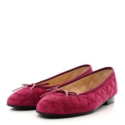 Chanel Suede Calfskin Quilted Cap Toe CC Ballerina Flats 37 Dark Pink 3 of 9