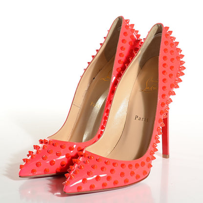 Christian Louboutin Patent Pigalle Spikes 120 Pumps 39.5 Fluo Rose Paris 3 of 6